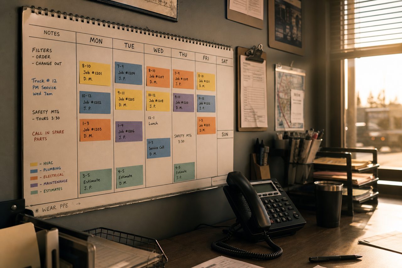 Office calendar filling with booked appointments for the week