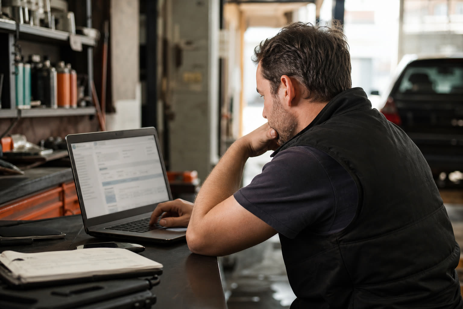Bespoke dispatch or quote tool on a laptop in a real shop