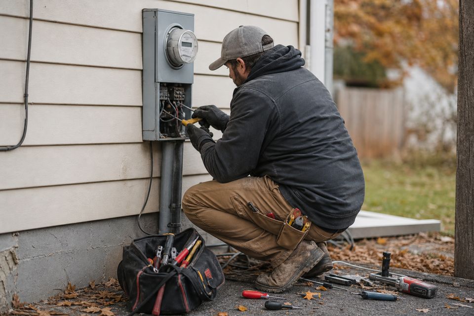 Technician servicing an outdoor electric meter base