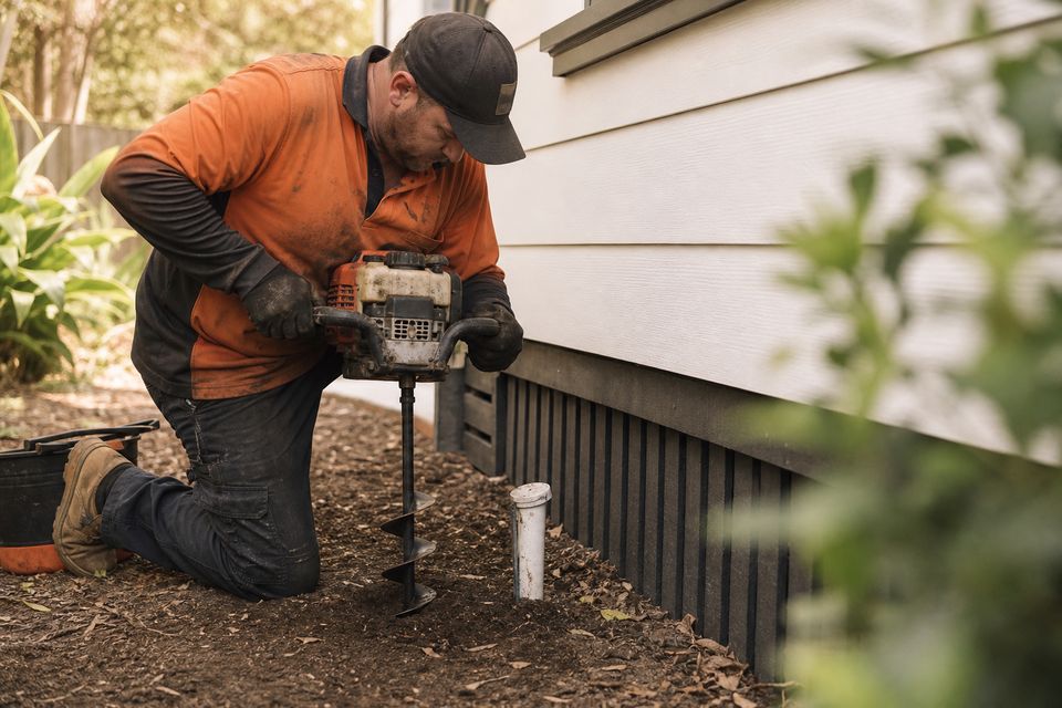 Installing termite monitoring stations along a home perimeter
