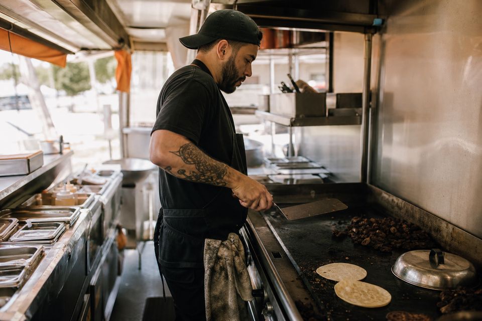 Cook on the flat-top inside a food truck